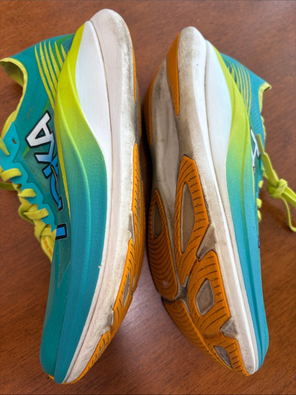 Hoka Women’s Teal & Lime Performance Running Sneakers - Picture 8 of 13